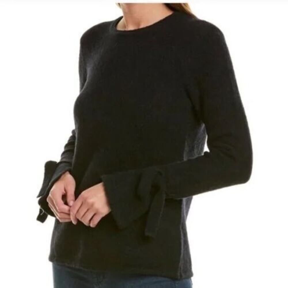 J. McLaughlin Alpaca Wool Blend Sweater Ribbon Tie Cuff Black S